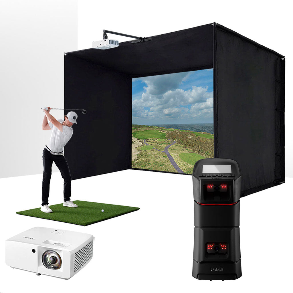 Uneekor EYE MINI with PlayBetter SimStudio™ BYO (Build Your Own) Package – Custom Home Golf Simulator Studio Builder with Impact Screen, Enclosure, Optional Mats, Projector & More