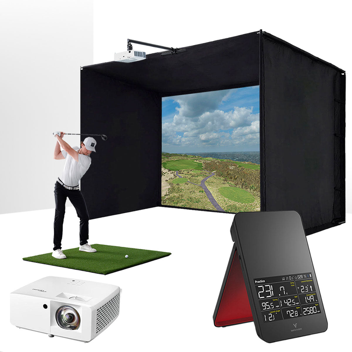 Swing Caddie SC4 PRO with PlayBetter SimStudio™ BYO (Build Your Own) Package – Custom Home Golf Simulator Studio Builder with Impact Screen, Enclosure, Optional Mats, Projector & More
