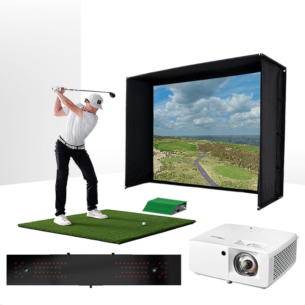 Uneekor EYE XR with PlayBetter SimStudio™ ESSENTIALS Package | Golf Simulator Studio with Impact Screen, Enclosure, Hitting Mat, & Projector