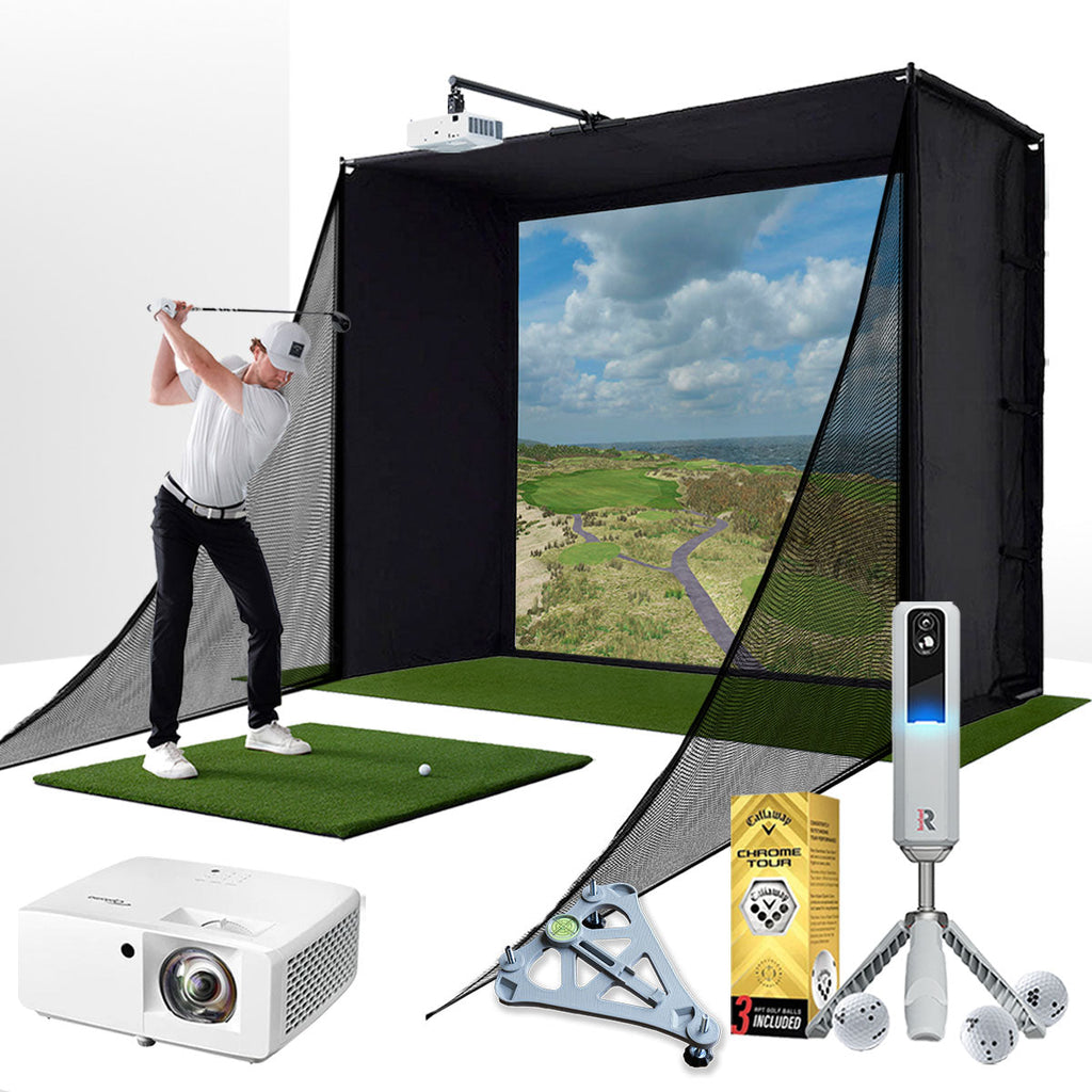 Rapsodo MLM2PRO with PlayBetter SimStudio™ COMPLETE Package | Golf Simulator Studio with Impact Screen, Enclosure, Side Barriers, Hitting/Putting Mats, Projector & Alignment Stand