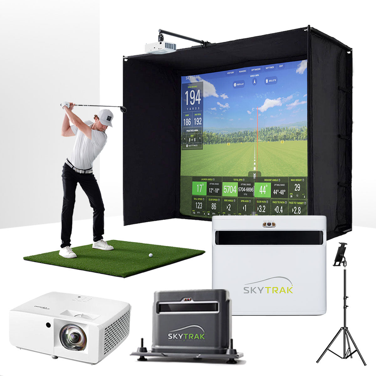 SkyTrak+ with PlayBetter SimStudio™ BYO (Build Your Own) Package – Custom Home Golf Simulator Studio Builder with Impact Screen, Enclosure, Optional Mats, Projector & 1-Year FREE Foresight Course Play