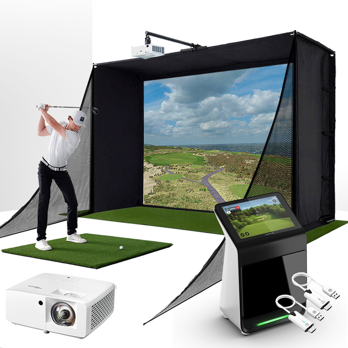 Garmin Approach R50 (Certified Pre-Owned) with PlayBetter SimStudio™ COMPLETE Package | Golf Simulator Studio with Impact Screen, Enclosure, Side Barriers, Hitting/Putting Mats, Projector & Wireless HDMI Transmitter