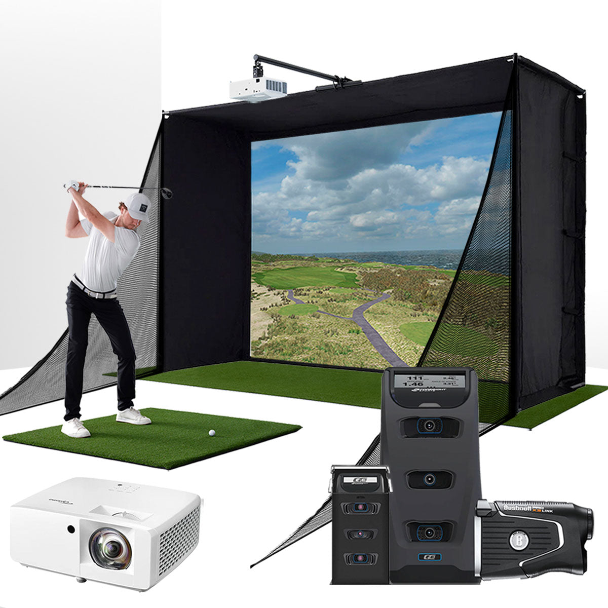 Foresight GC3 with PlayBetter SimStudio™ COMPLETE Package | Golf Simulator Studio with Impact Screen, Enclosure, Side Barriers, Hitting/Putting Mats, Projector & Protective Case