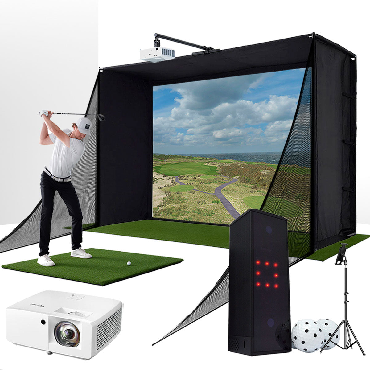 Square Golf with PlayBetter SimStudio™ COMPLETE Package | Golf Simulator Studio with Impact Screen, Enclosure, Side Barriers, Hitting/Putting Mats, & Projector