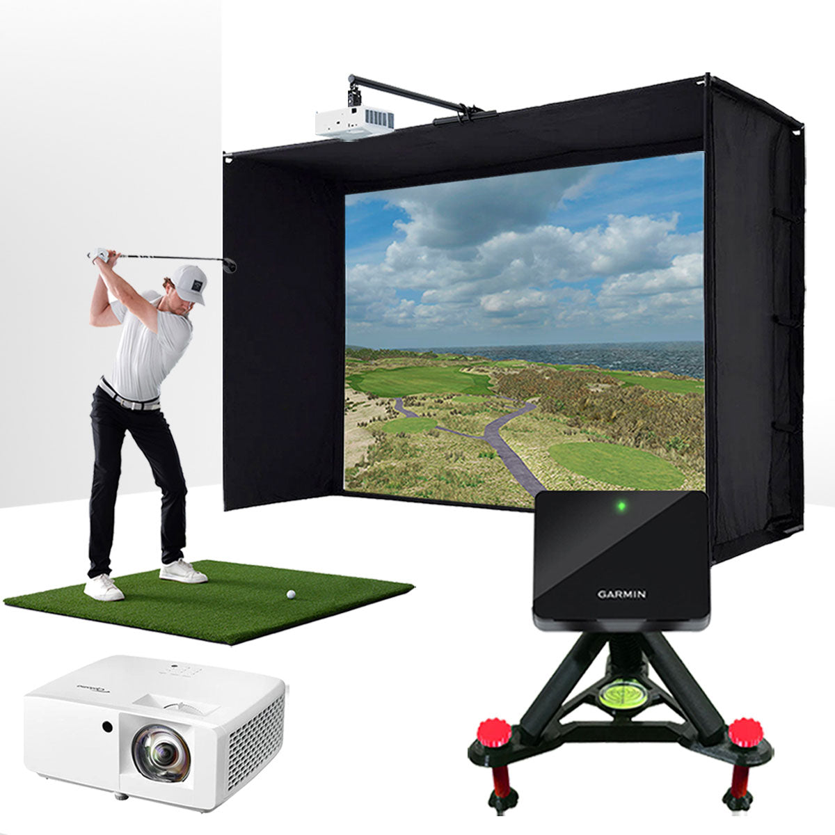 Garmin Approach R10 with PlayBetter SimStudio™ BYO (Build Your Own) Package – Custom Home Golf Simulator Studio Builder with Impact Screen, Enclosure, Optional Mats, Projector & More