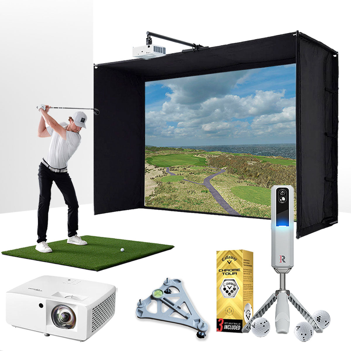 Rapsodo MLM2PRO with PlayBetter SimStudio™ ESSENTIALS Package | Golf Simulator Studio with Impact Screen, Enclosure, Hitting Mat, Projector & Alignment Stand