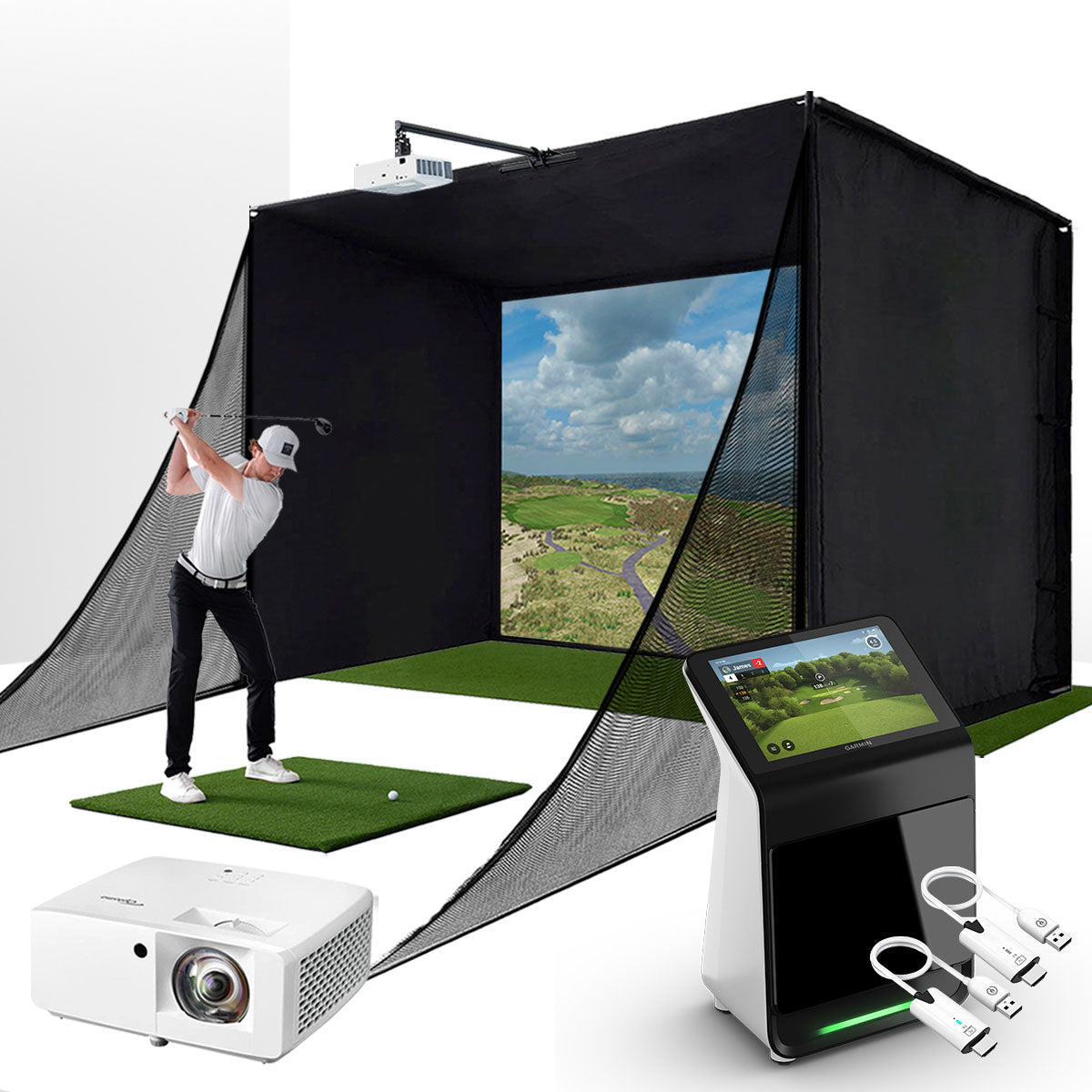 Garmin Approach R50 (Certified Pre-Owned) with PlayBetter SimStudio™ COMPLETE Package | Golf Simulator Studio with Impact Screen, Enclosure, Side Barriers, Hitting/Putting Mats, Projector & Wireless HDMI Transmitter
