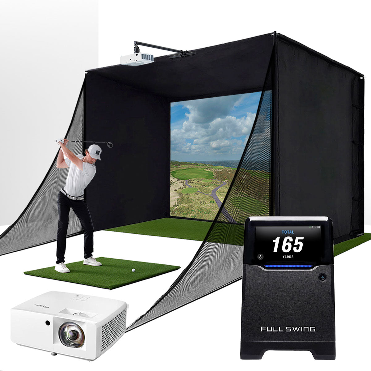 Full Swing KIT with PlayBetter SimStudio™ COMPLETE Package | Golf Simulator Studio with Impact Screen, Enclosure, Side Barriers, Hitting/Putting Mats & Projector