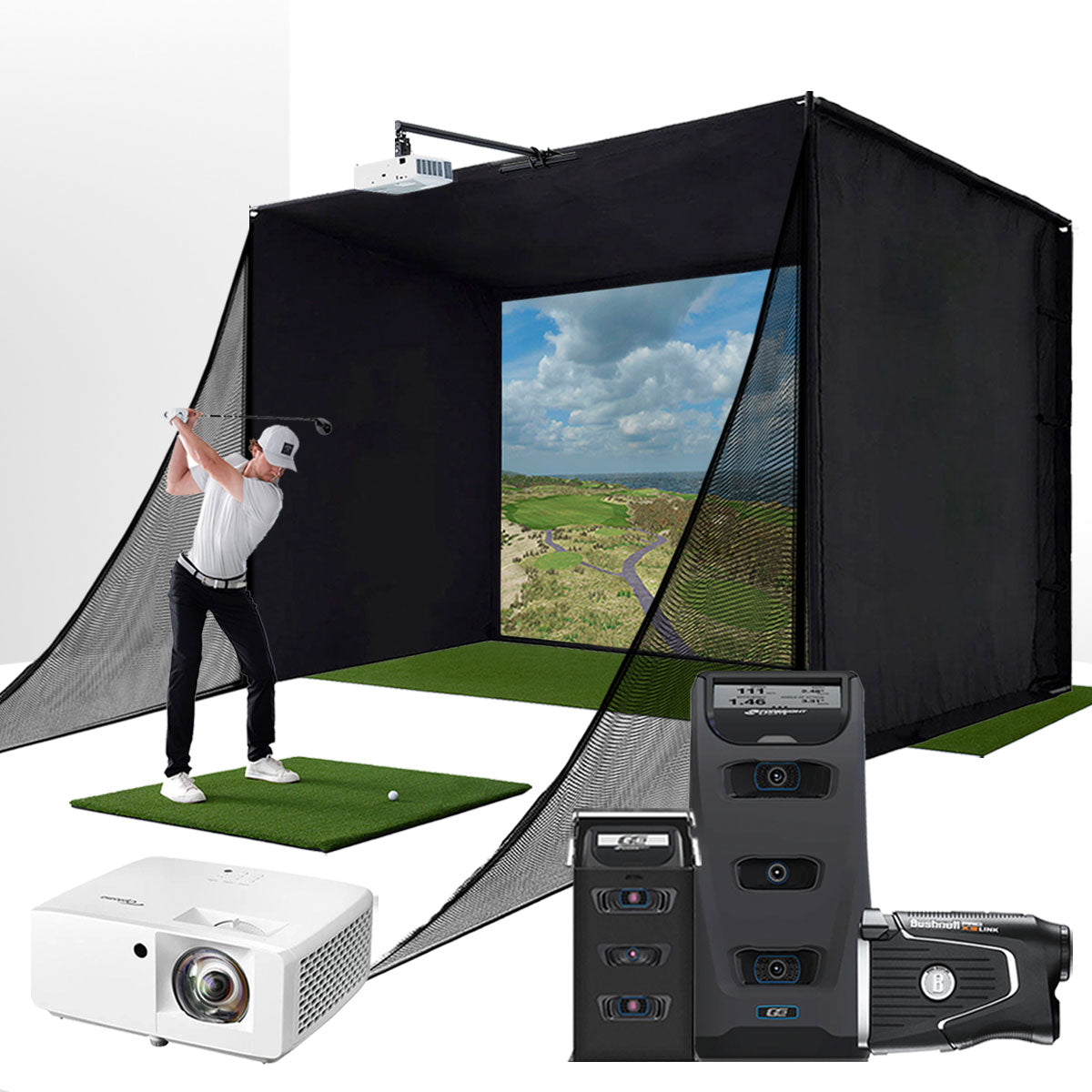 Foresight GC3 with PlayBetter SimStudio™ COMPLETE Package | Golf Simulator Studio with Impact Screen, Enclosure, Side Barriers, Hitting/Putting Mats, Projector & Protective Case