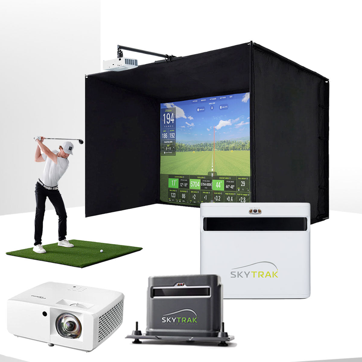 SkyTrak+ with PlayBetter SimStudio™ BYO (Build Your Own) Package – Custom Home Golf Simulator Studio Builder with Impact Screen, Enclosure, Optional Mats, Projector & 1-Year FREE Foresight Course Play
