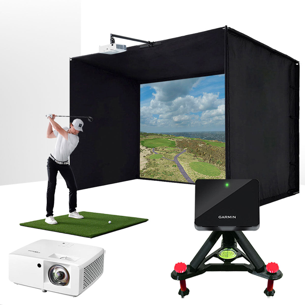 Garmin Approach R10 with PlayBetter SimStudio™ BYO (Build Your Own) Package – Custom Home Golf Simulator Studio Builder with Impact Screen, Enclosure, Optional Mats, Projector & More