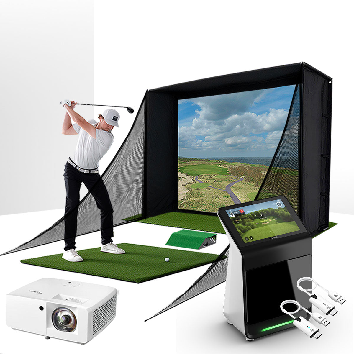 Garmin Approach R50 (Certified Pre-Owned) with PlayBetter SimStudio™ COMPLETE Package | Golf Simulator Studio with Impact Screen, Enclosure, Side Barriers, Hitting/Putting Mats, Projector & Wireless HDMI Transmitter