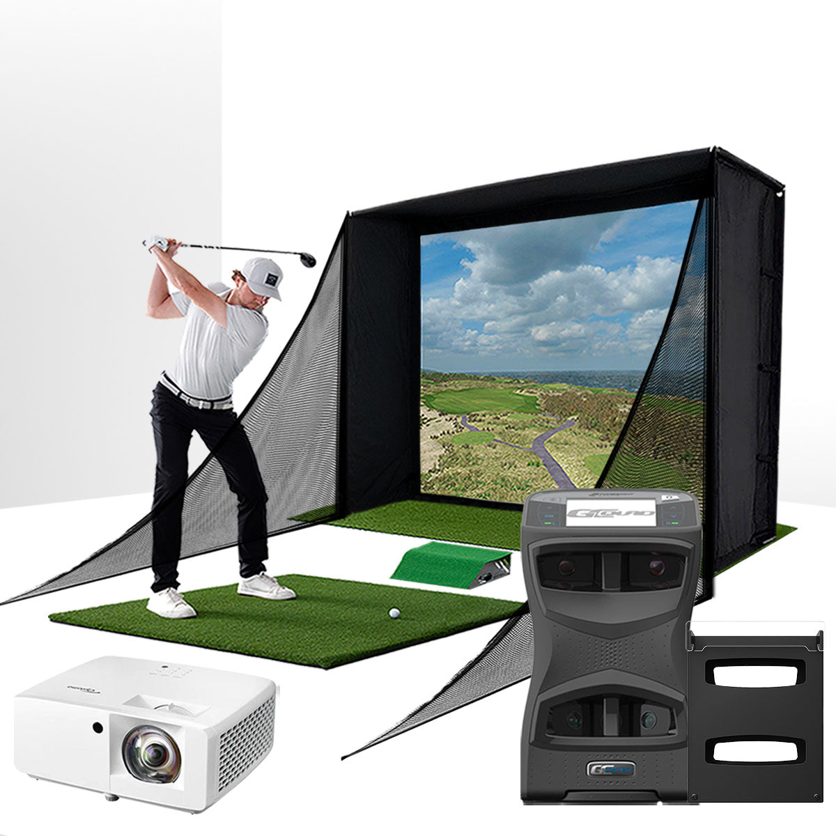 Foresight GCQuad with PlayBetter SimStudio™ COMPLETE Package | Golf Simulator Studio with Impact Screen, Enclosure, Side Barriers, Hitting/Putting Mats, Projector & Protective Case