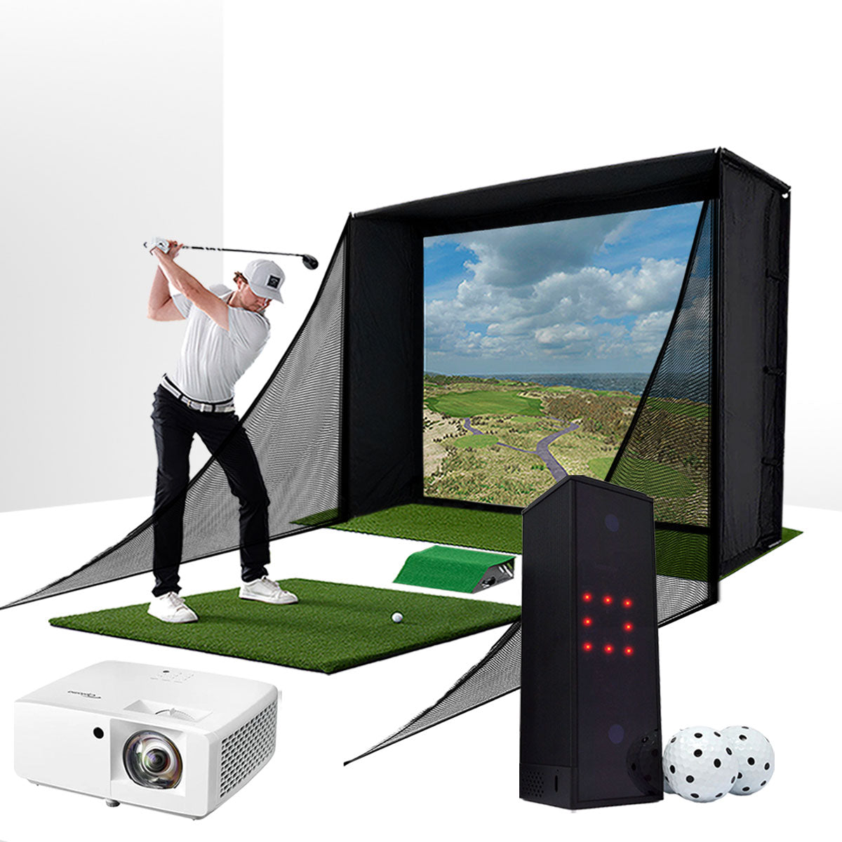 Square Golf with PlayBetter SimStudio™ COMPLETE Package | Golf Simulator Studio with Impact Screen, Enclosure, Side Barriers, Hitting/Putting Mats, & Projector