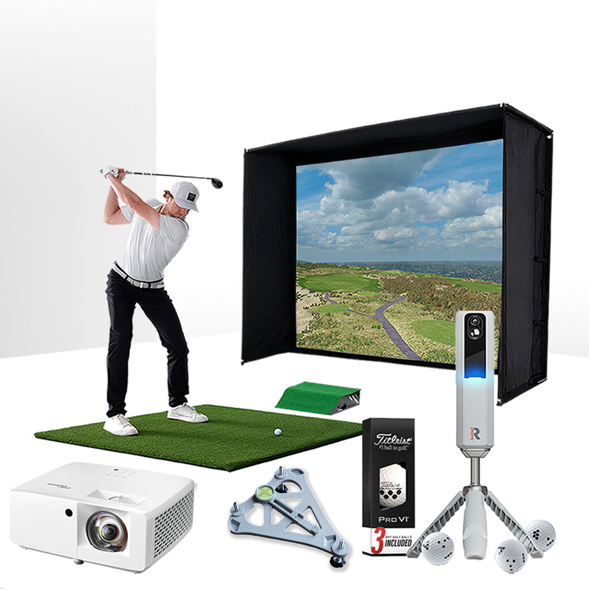Rapsodo MLM2PRO with PlayBetter SimStudio™ ESSENTIALS Package | Golf Simulator Studio with Impact Screen, Enclosure, Hitting Mat, Projector & Alignment Stand