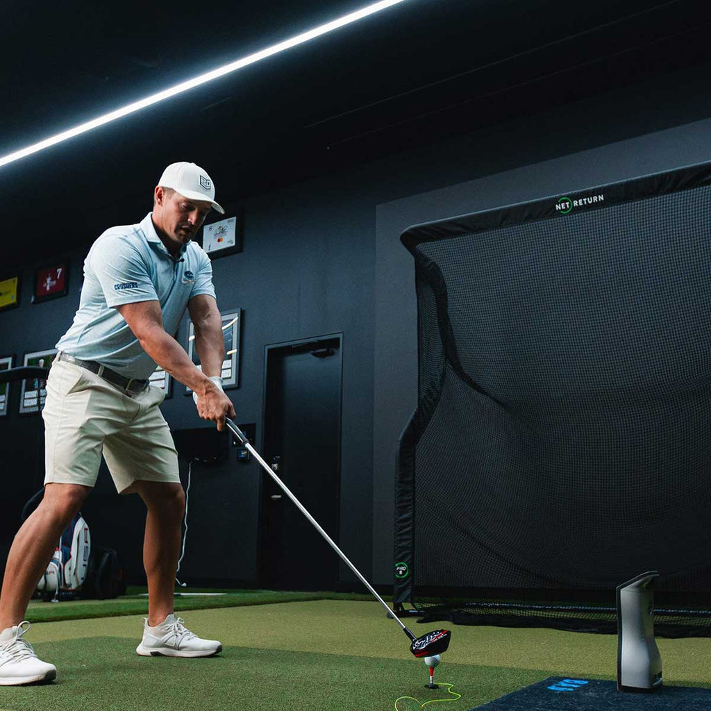 Blue Tees Golf Rainmaker Golf Launch Monitor Home Net Studio with The Net Return Premium Hitting Net Package