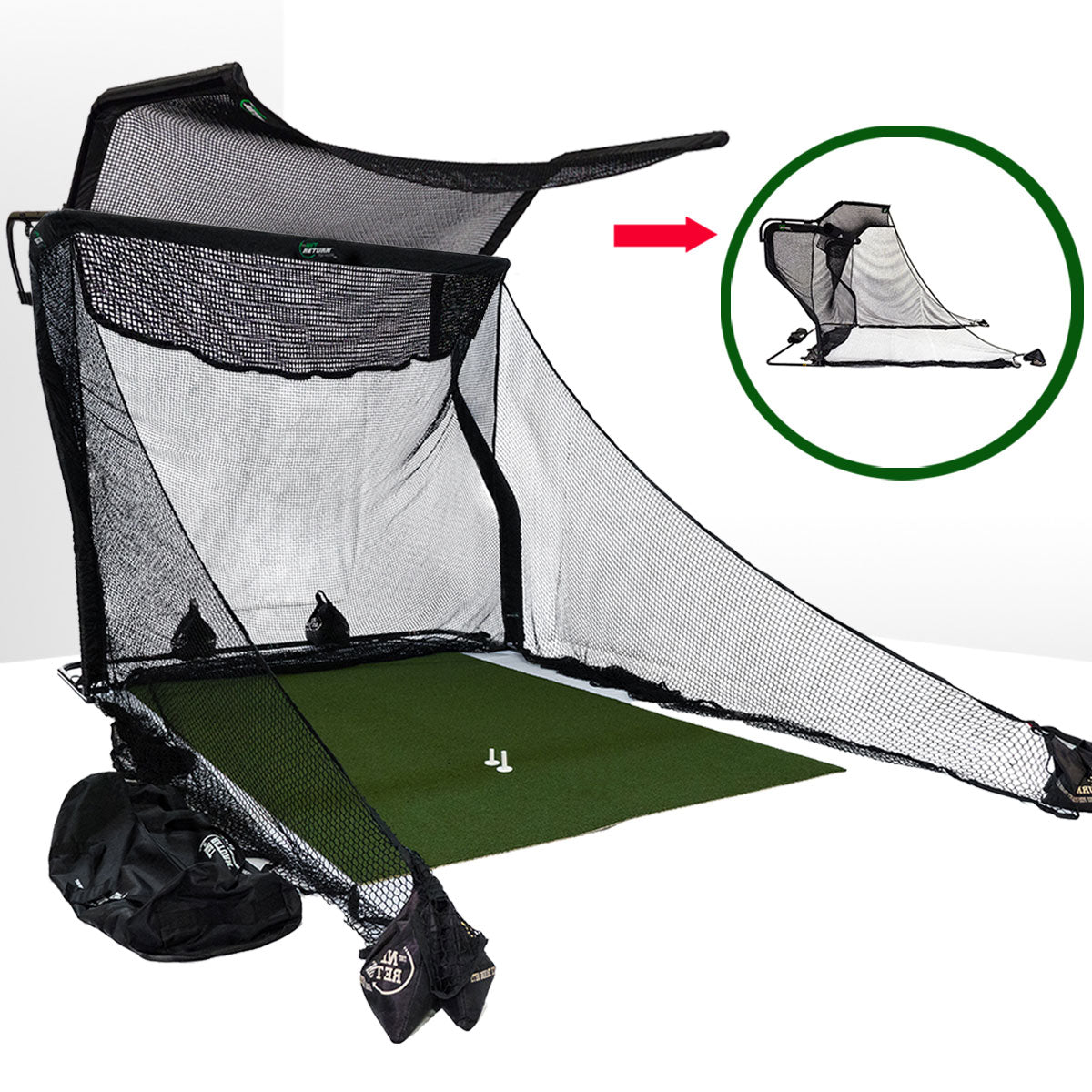 The Net Return Premium Golf Hitting Net Package with Hitting Turf, Side Barriers & Sand Bags