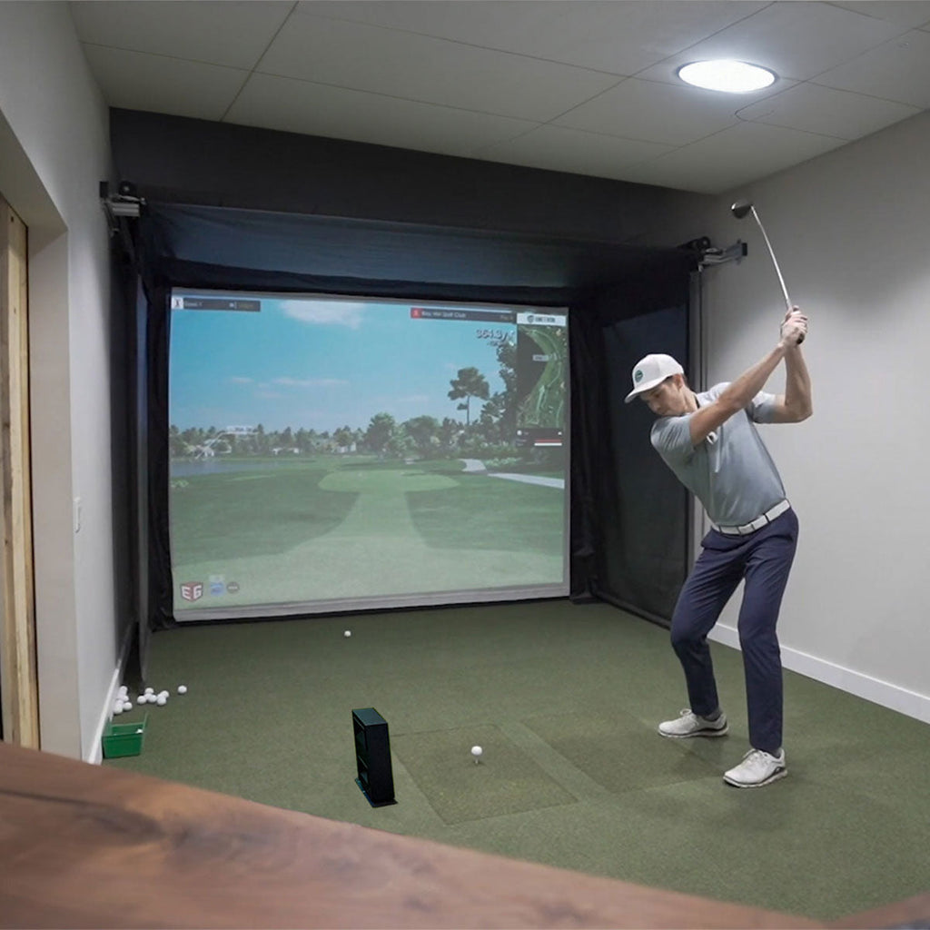 Square Golf SportScreen Vanish Retractable Golf Studio Complete Package | Home Golf Simulator Studio with Impact Screen, Enclosure, Hitting Mat, Putting Turf & Projector