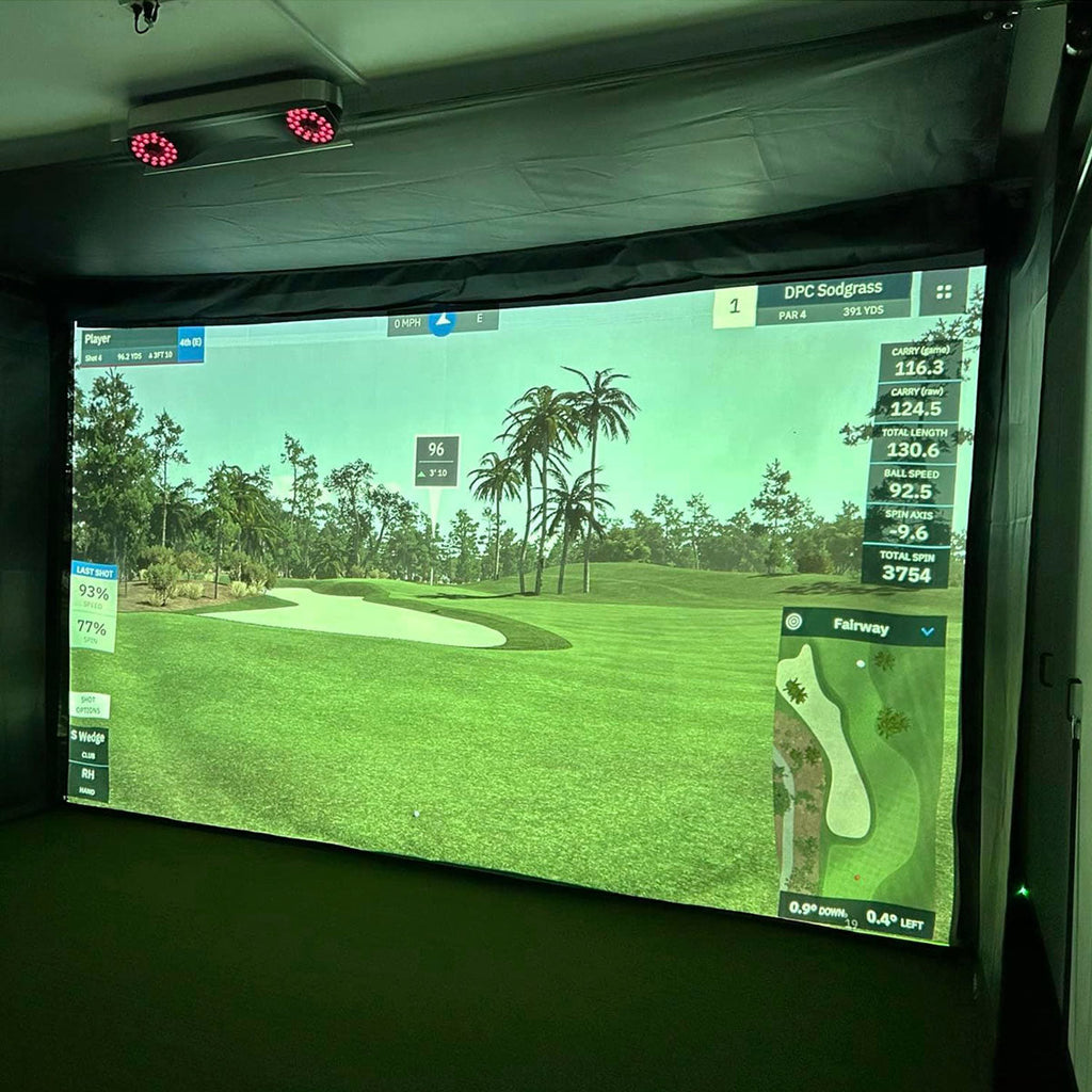 Square Golf Omni SportScreen Vanish Retractable Golf Studio Complete Package | Home Golf Simulator Studio with Impact Screen, Enclosure, Hitting Mat, Putting Turf & Projector