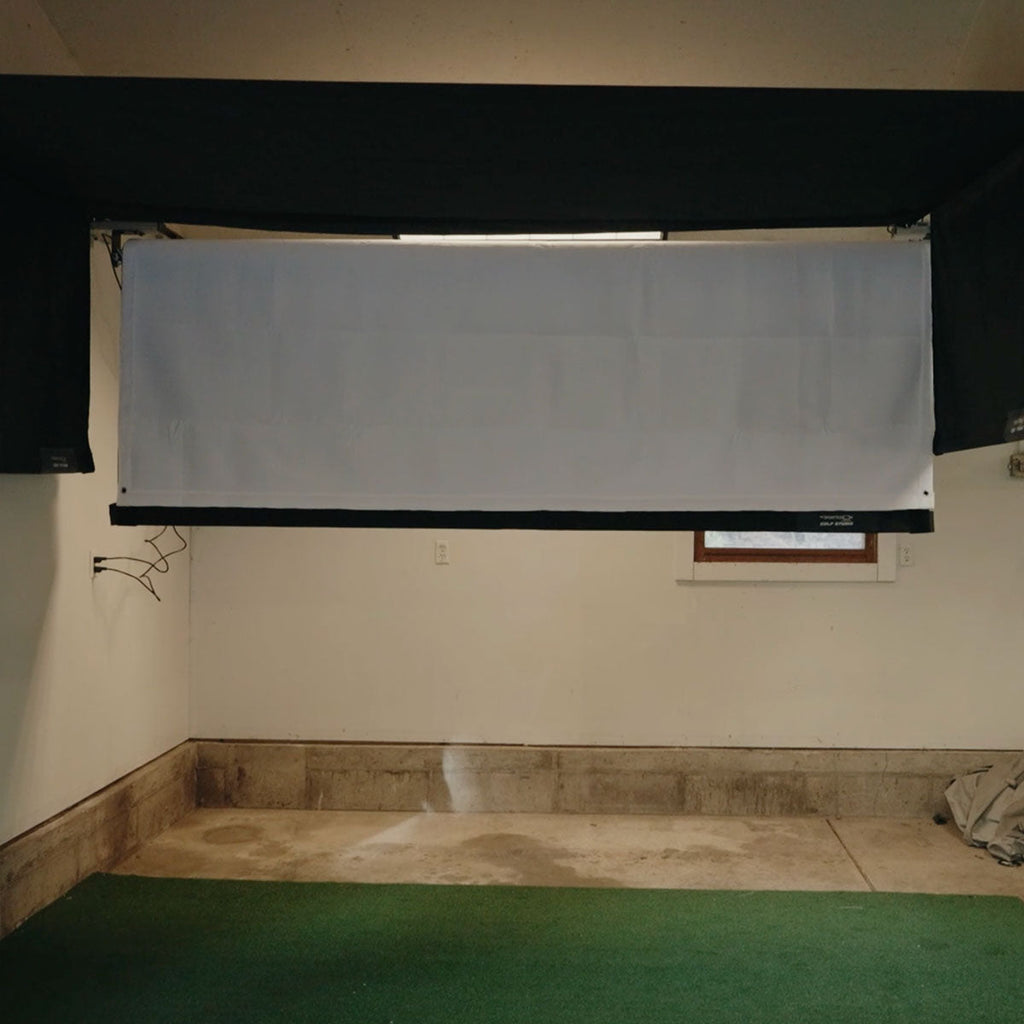 Bushnell Launch Pro Circle B SportScreen Vanish Retractable Golf Studio Complete Package | Home Golf Simulator Studio with Impact Screen, Enclosure, Hitting Mat, Putting Turf & Projector