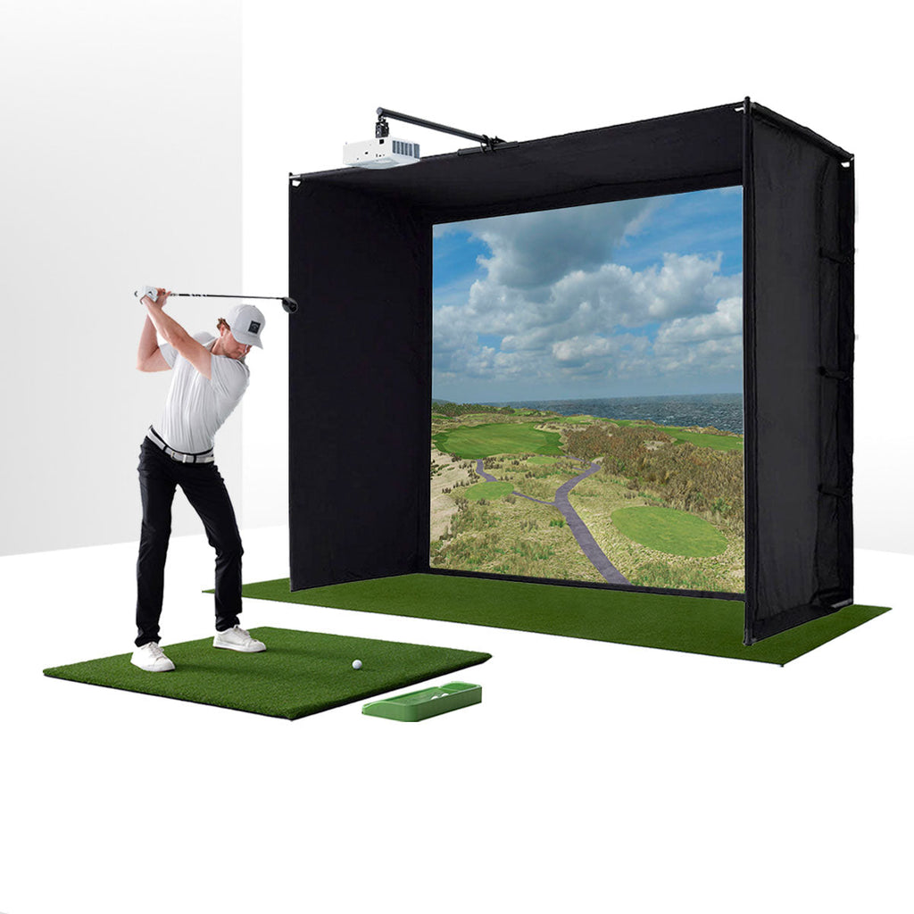 PlayBetter SimStudio™ ESSENTIALS Studio Package | Home Golf Simulator Package with Impact Screen, Enclosure, Hitting Mat & Projector