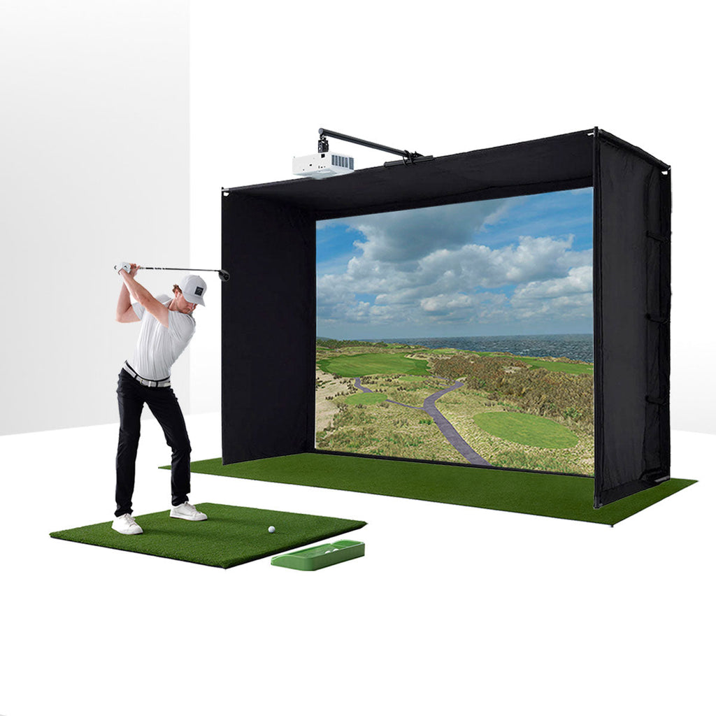 PlayBetter SimStudio™ ESSENTIALS Studio Package | Home Golf Simulator Package with Impact Screen, Enclosure, Hitting Mat & Projector