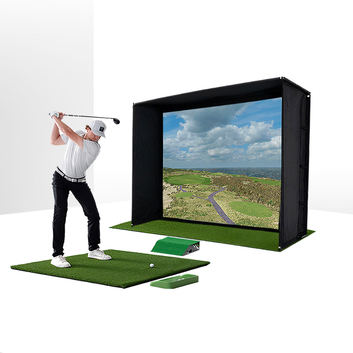 PlayBetter SimStudio™ ESSENTIALS Studio Package | Home Golf Simulator Package with Impact Screen, Enclosure, Hitting Mat & Projector