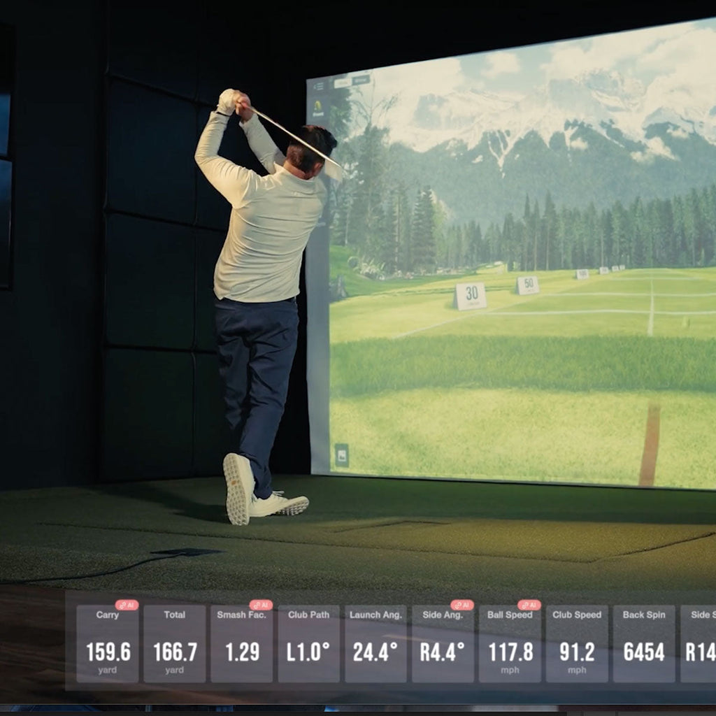 Uneekor EYE XR SportScreen Vanish Retractable Golf Studio Complete Package | Home Golf Simulator Studio with Impact Screen, Enclosure, Hitting Mat, Putting Turf & Projector