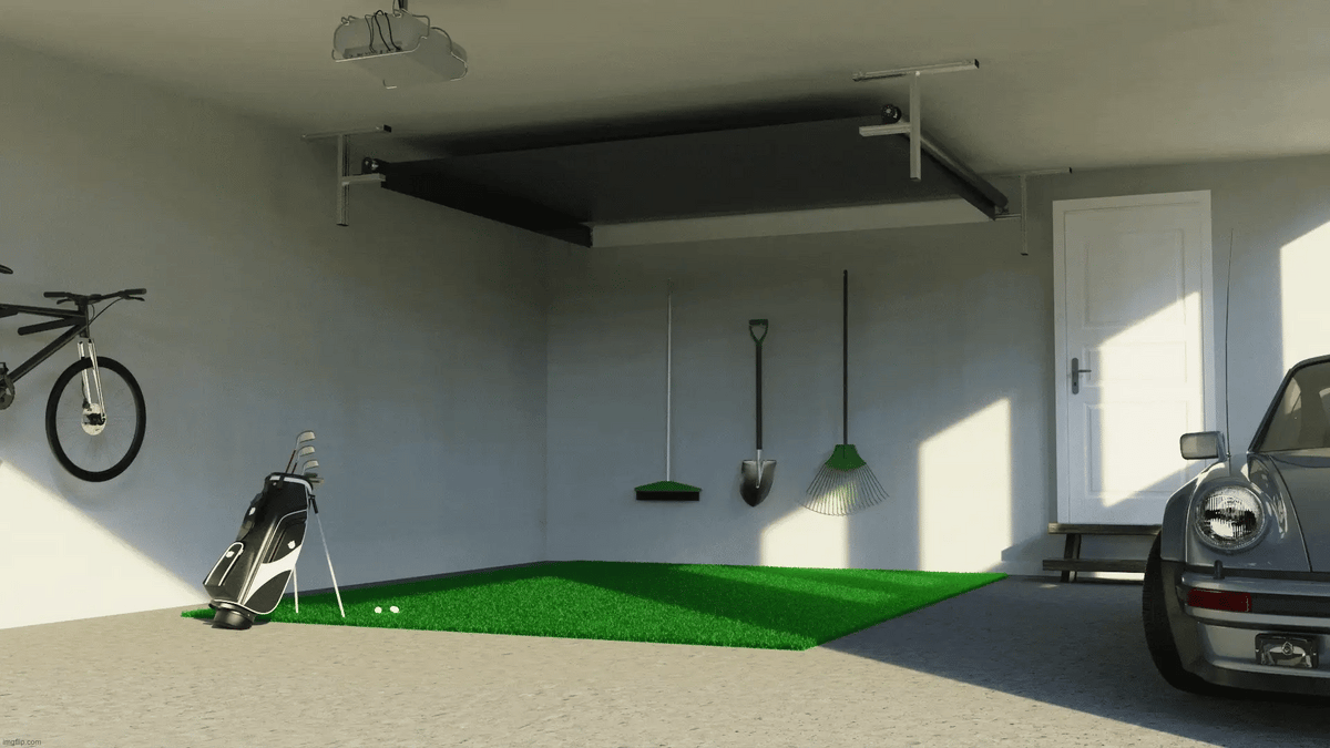 SkyTrak+ SportScreen Vanish Retractable Golf Studio Complete Package | Home Golf Simulator Studio with Impact Screen, Enclosure, Hitting Mat, Putting Turf, Projector & 1-Year FREE Foresight Course Play