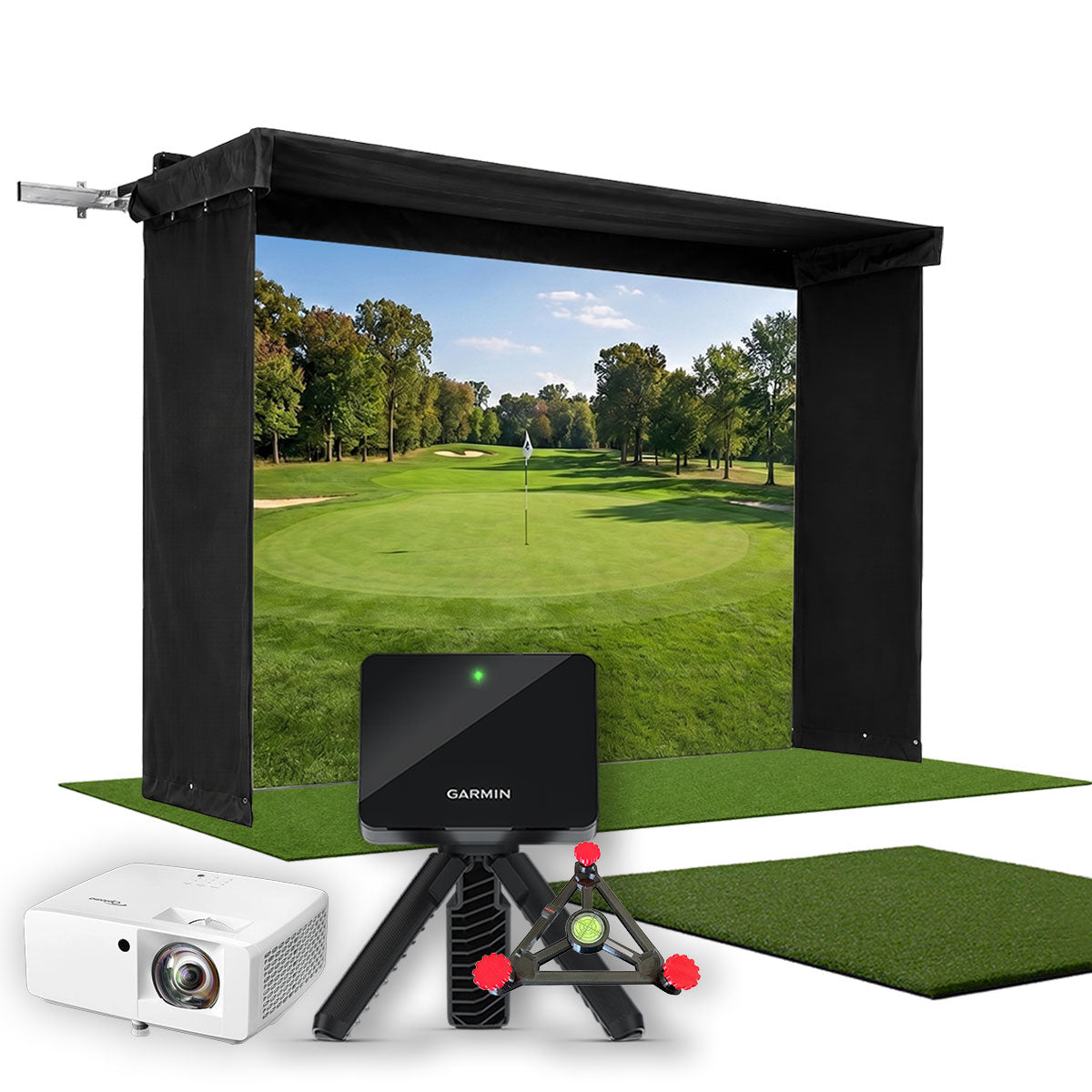 Garmin Approach R10 SportScreen Vanish LITE Hybrid-Retractable Golf Studio Complete Package | Home Golf Simulator Studio with Impact Screen, Enclosure, Hitting Mat, Putting Turf & Projector