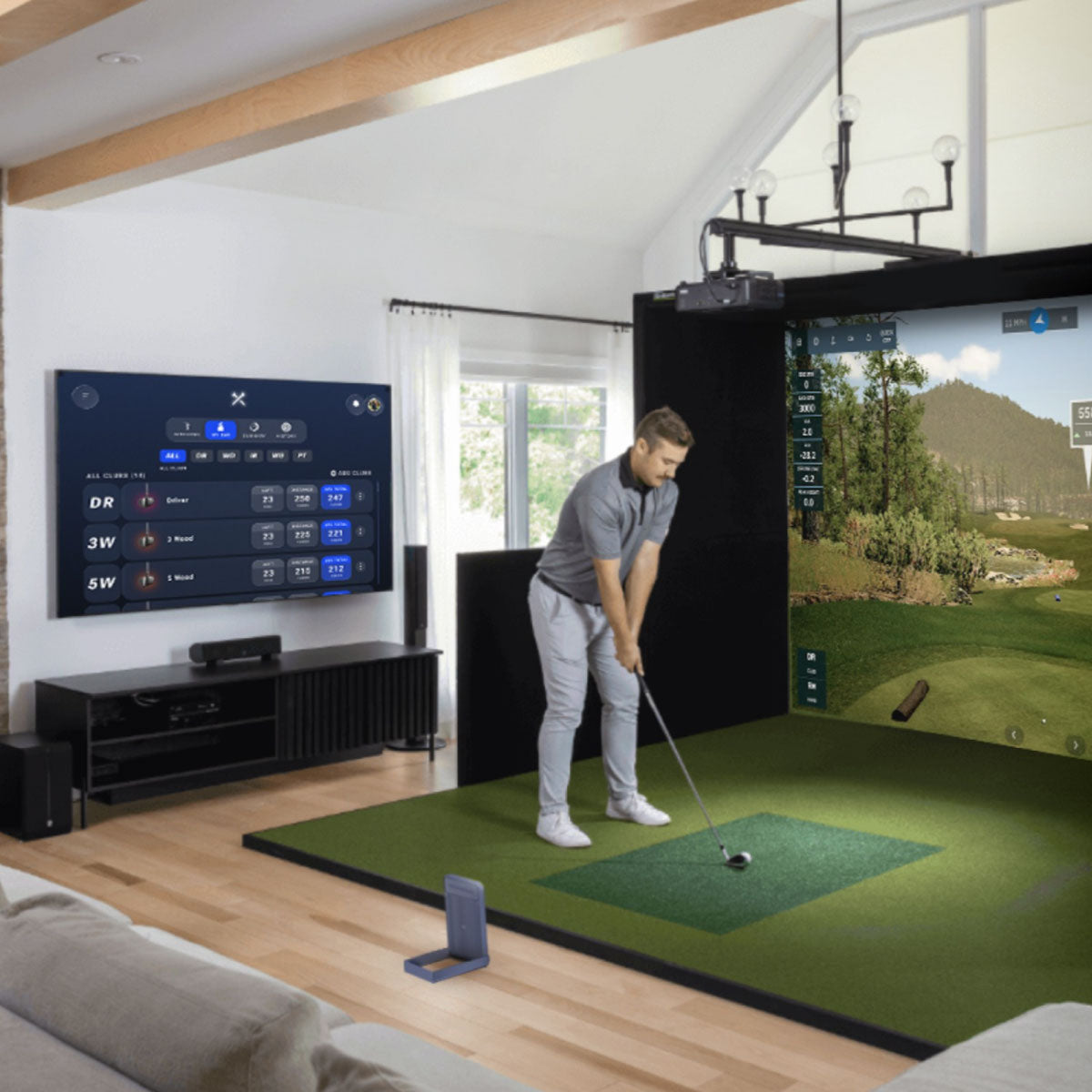 Blue Tees Golf Rainmaker with PlayBetter SimStudio™ ESSENTIALS Package | Golf Simulator Studio with Impact Screen, Enclosure, Hitting Mat & Projector