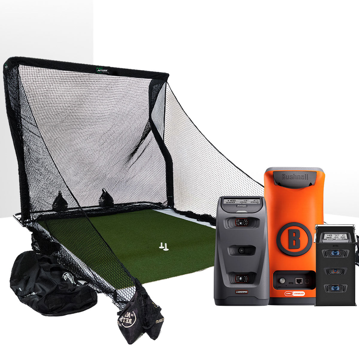 Bushnell Launch Pro Circle B Golf Launch Monitor Home Net Studio with The Net Return Premium Hitting Net Package