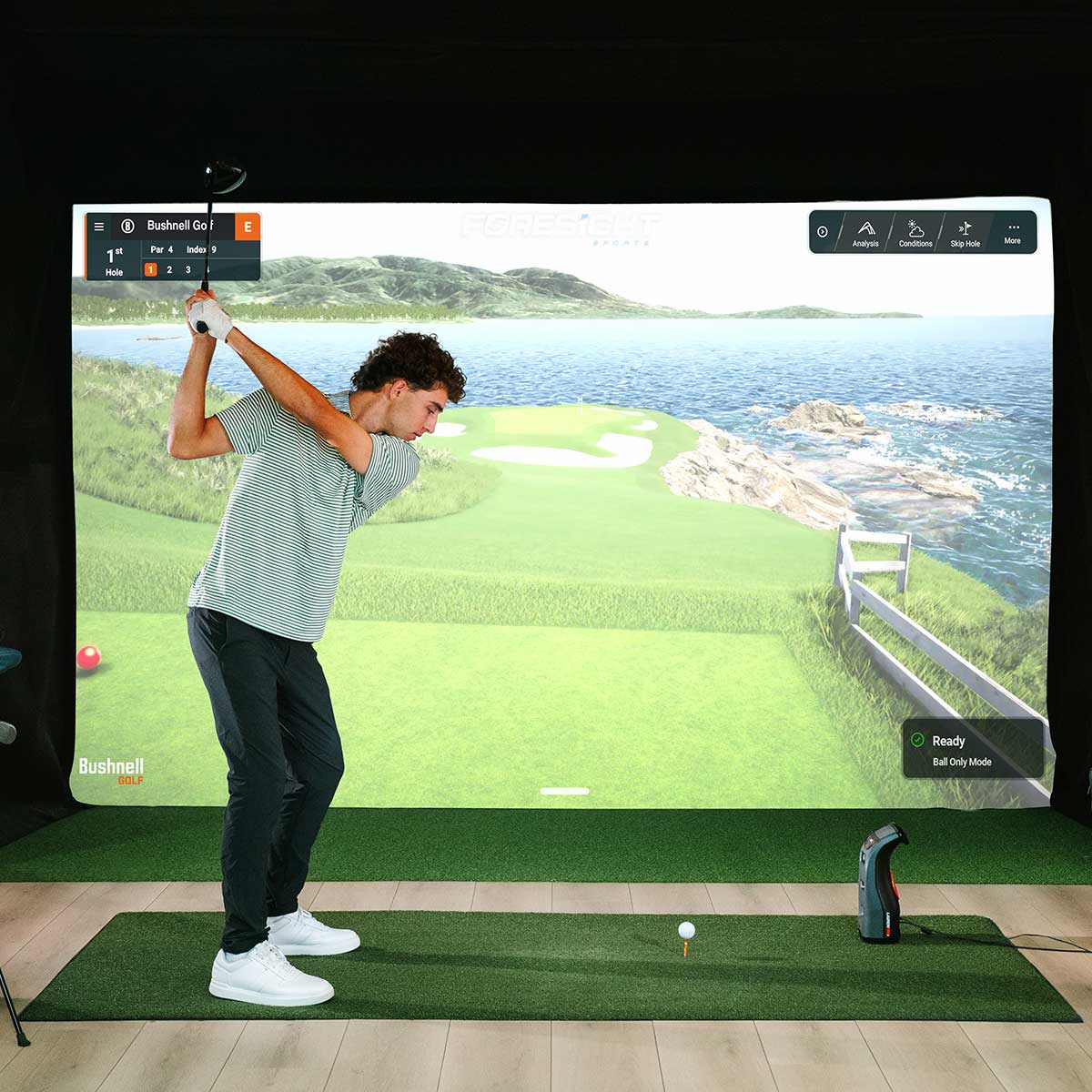 Bushnell LPi Circle B with PlayBetter SimStudio™ COMPLETE Package | Golf Simulator Studio with Impact Screen, Enclosure, Side Barriers, Hitting/Putting Mats, Projector & Protective Case