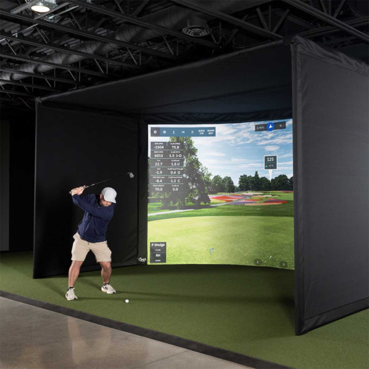 Uneekor EYE XR with PlayBetter SimStudio™ OVERHEAD Premium Home Golf Studio Package with Carl's Place Curved Enclosure