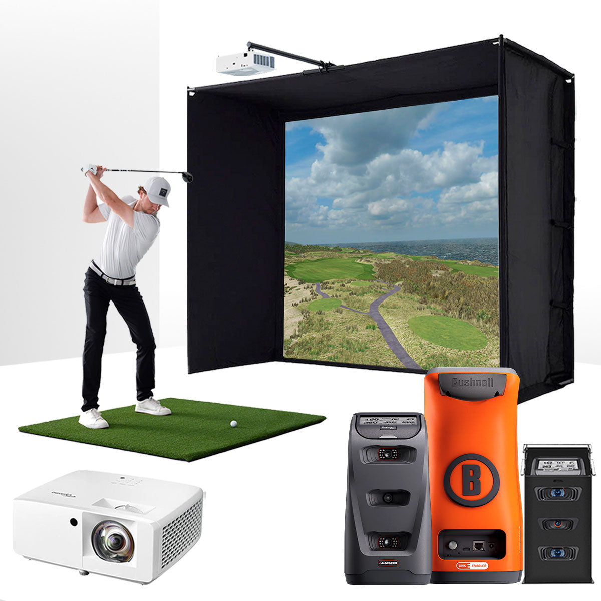 Bushnell Launch Pro Circle B with PlayBetter SimStudio™ BYO (Build Your Own) Package – Custom Home Golf Simulator Studio Builder with Impact Screen, Enclosure, Optional Mats, Projector & More