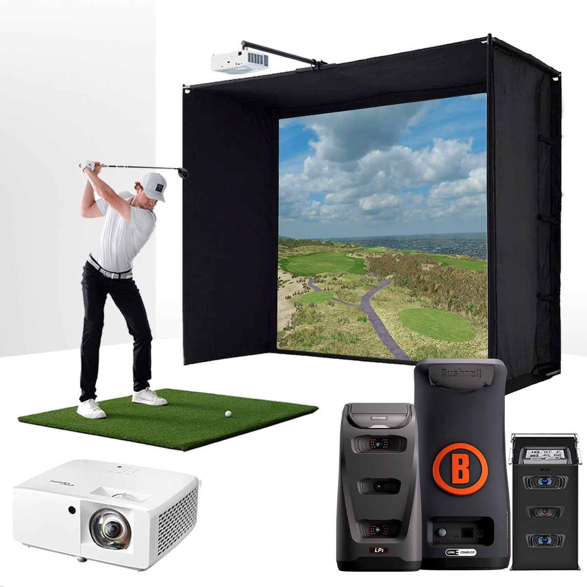 Bushnell LPi Circle B with PlayBetter SimStudio™ BYO (Build Your Own) Package – Custom Home Golf Simulator Studio Builder with Impact Screen, Enclosure, Optional Mats, Projector & More