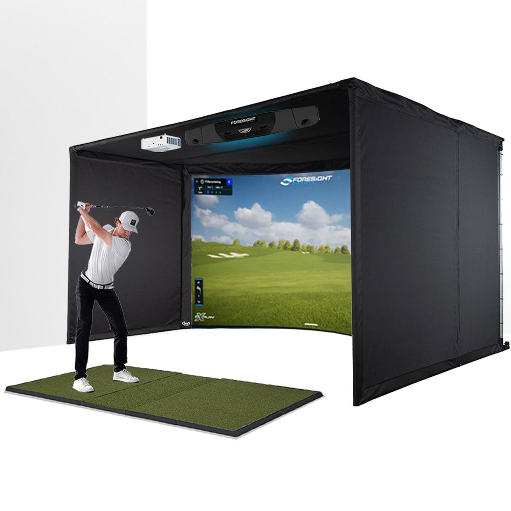 Foresight Falcon with PlayBetter SimStudio™ OVERHEAD Premium Home Golf Studio Package with Carl's Place Curved Enclosure