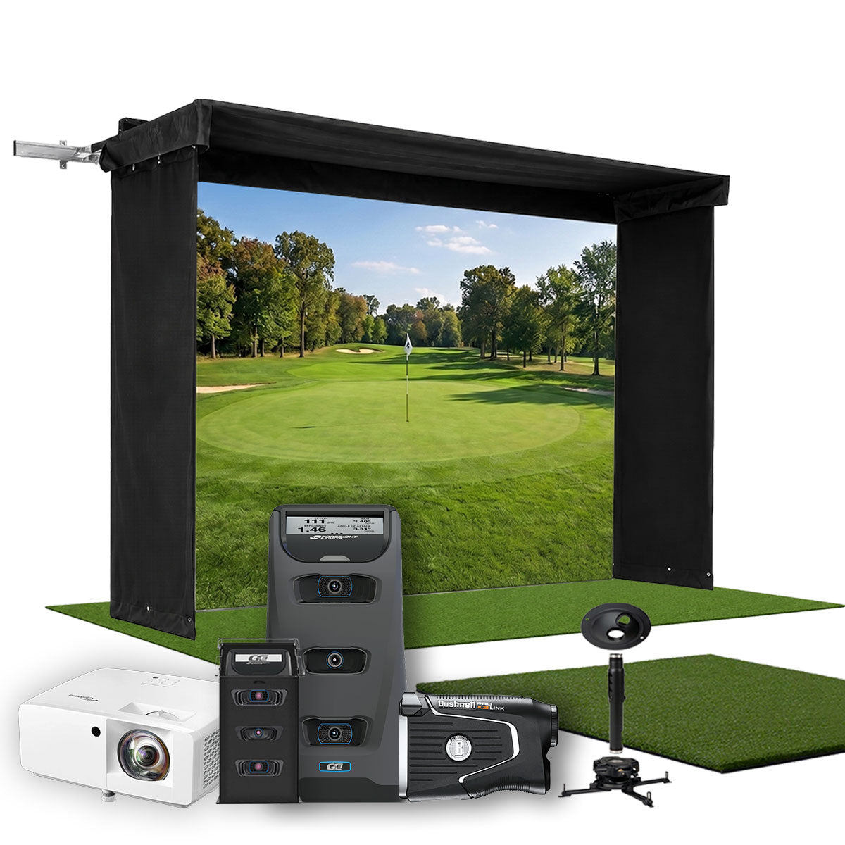 Foresight GC3 SportScreen Vanish LITE Hybrid-Retractable Golf Studio Complete Package | Home Golf Simulator Studio with Impact Screen, Enclosure, Hitting Mat, Putting Turf & Projector