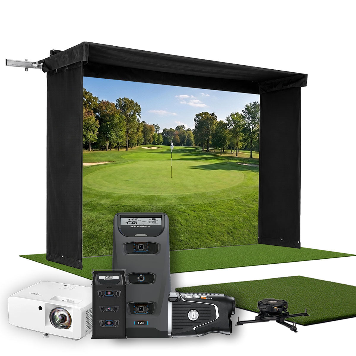 Foresight GC3 SportScreen Vanish LITE Hybrid-Retractable Golf Studio Complete Package | Home Golf Simulator Studio with Impact Screen, Enclosure, Hitting Mat, Putting Turf & Projector