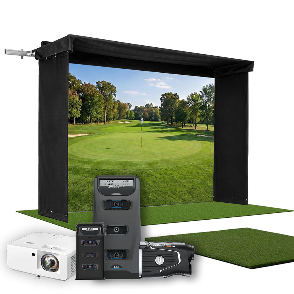 Foresight GC3 SportScreen Vanish LITE Hybrid-Retractable Golf Studio Complete Package | Home Golf Simulator Studio with Impact Screen, Enclosure, Hitting Mat, Putting Turf & Projector