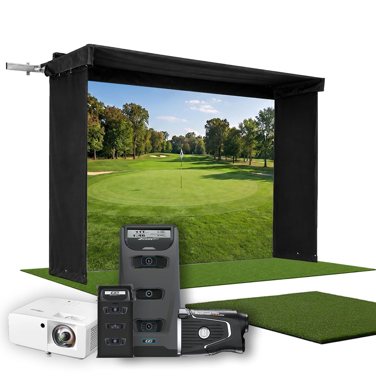Foresight GC3 SportScreen Vanish LITE Hybrid-Retractable Golf Studio Complete Package | Home Golf Simulator Studio with Impact Screen, Enclosure, Hitting Mat, Putting Turf & Projector