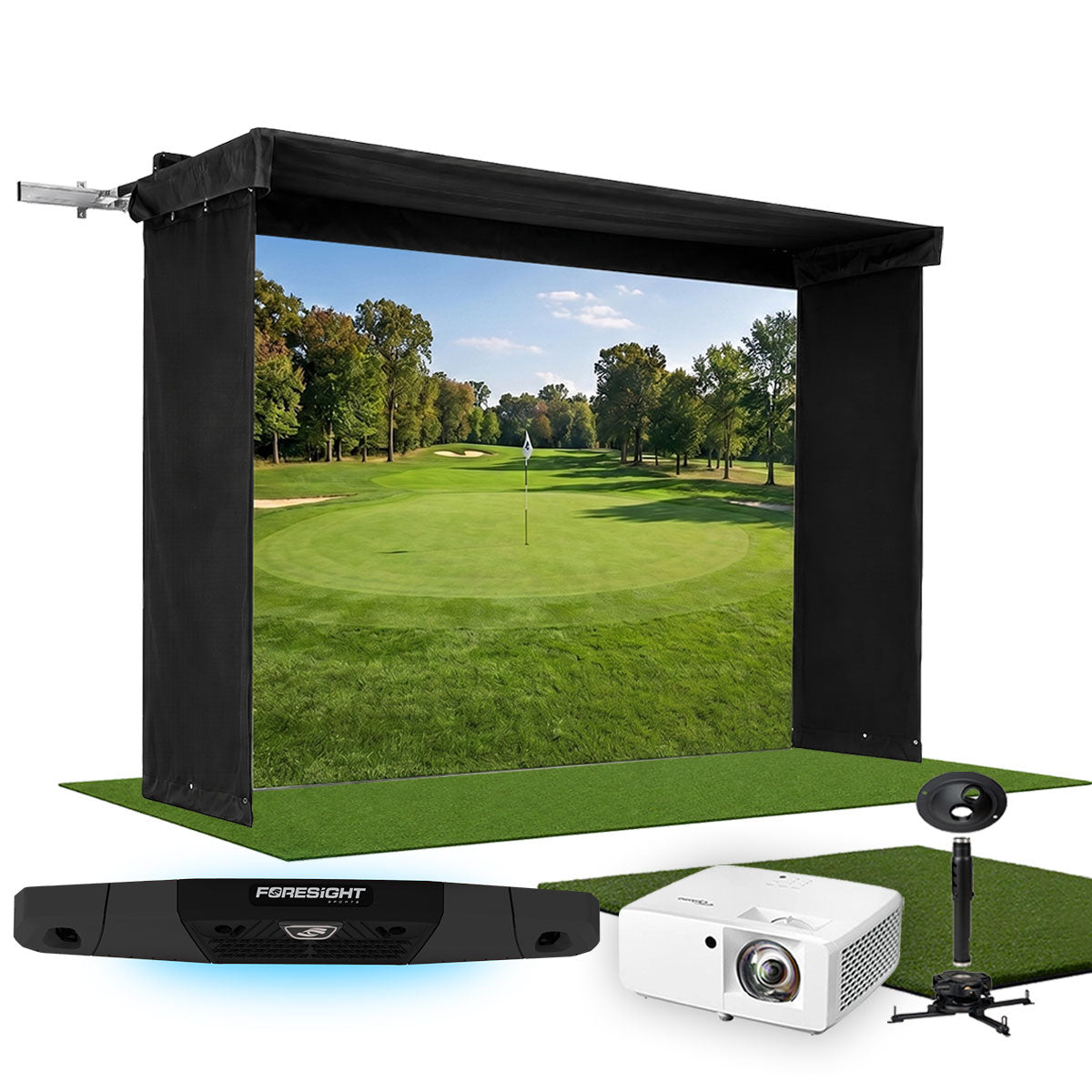 Foresight Falcon SportScreen Vanish LITE Hybrid-Retractable Golf Studio Complete Package | Home Golf Simulator Studio with Impact Screen, Enclosure, Hitting Mat, Putting Turf & Projector