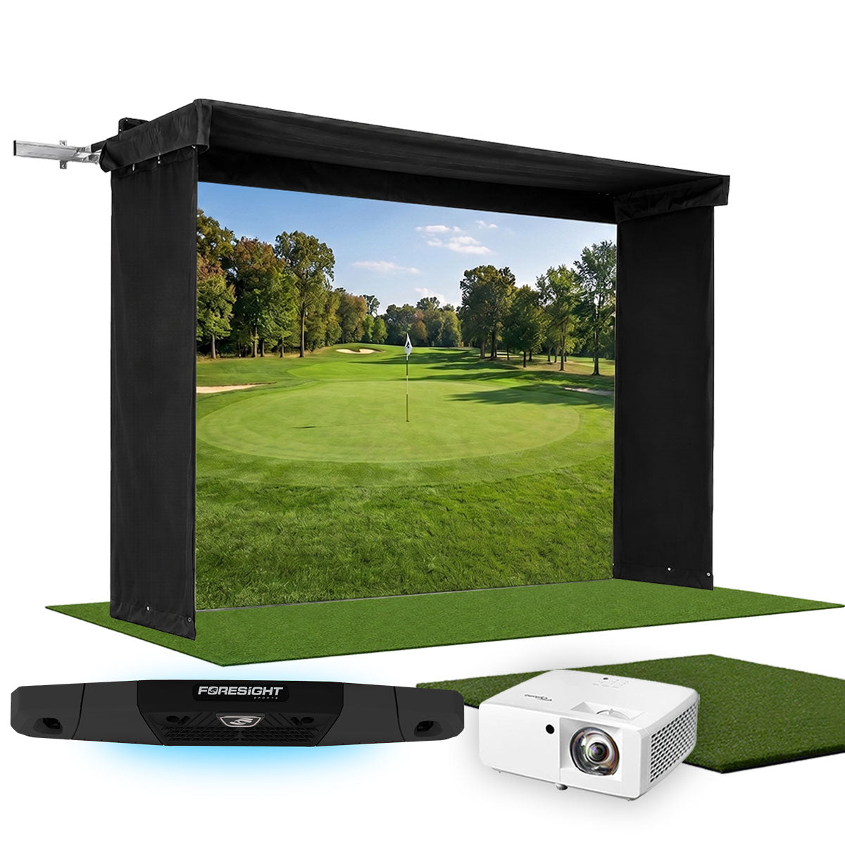 Foresight Falcon SportScreen Vanish LITE Hybrid-Retractable Golf Studio Complete Package | Home Golf Simulator Studio with Impact Screen, Enclosure, Hitting Mat, Putting Turf & Projector