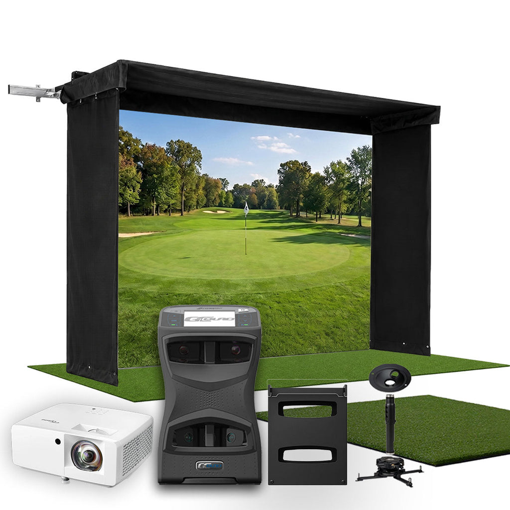 Foresight GCQuad SportScreen Vanish LITE Hybrid-Retractable Golf Studio Complete Package | Home Golf Simulator Studio with Impact Screen, Enclosure, Hitting Mat, Putting Turf & Projector