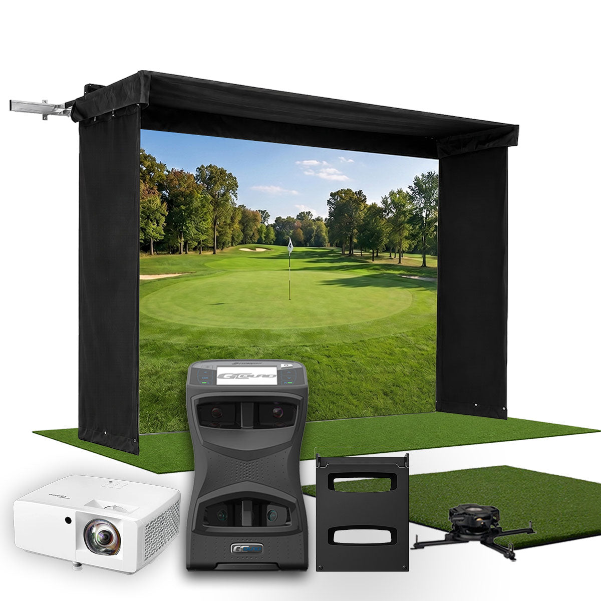 Foresight GCQuad SportScreen Vanish LITE Hybrid-Retractable Golf Studio Complete Package | Home Golf Simulator Studio with Impact Screen, Enclosure, Hitting Mat, Putting Turf & Projector