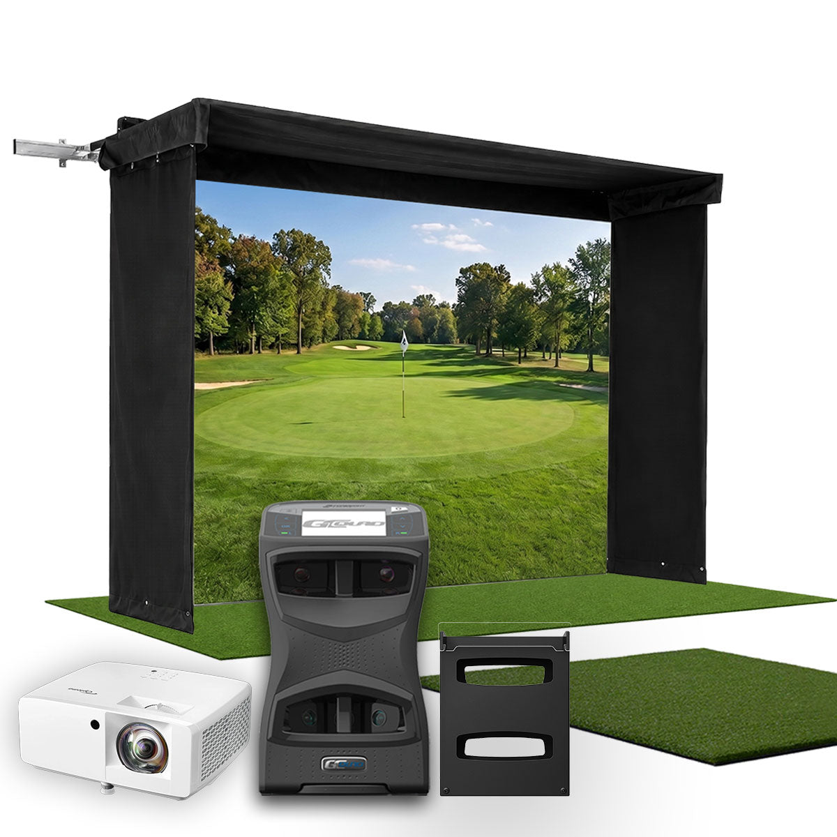 Foresight GCQuad SportScreen Vanish LITE Hybrid-Retractable Golf Studio Complete Package | Home Golf Simulator Studio with Impact Screen, Enclosure, Hitting Mat, Putting Turf & Projector