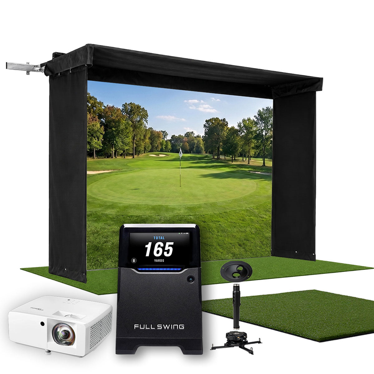Full Swing KIT SportScreen Vanish LITE Hybrid-Retractable Golf Studio Complete Package | Home Golf Simulator Studio with Impact Screen, Enclosure, Hitting Mat, Putting Turf & Projector