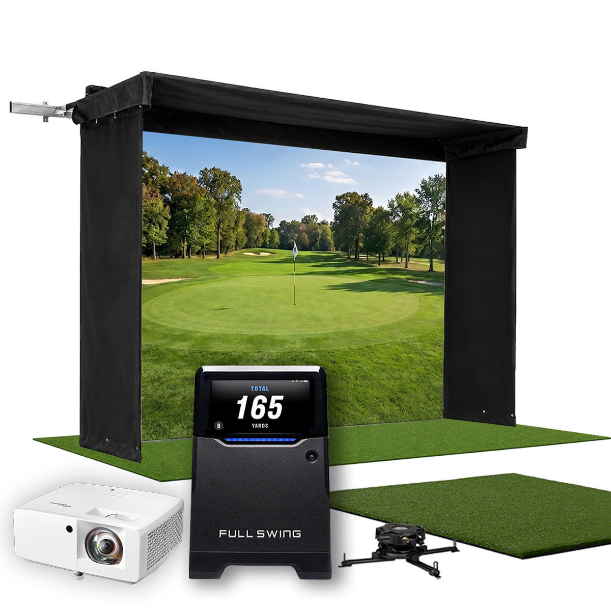 Full Swing KIT SportScreen Vanish LITE Hybrid-Retractable Golf Studio Complete Package | Home Golf Simulator Studio with Impact Screen, Enclosure, Hitting Mat, Putting Turf & Projector