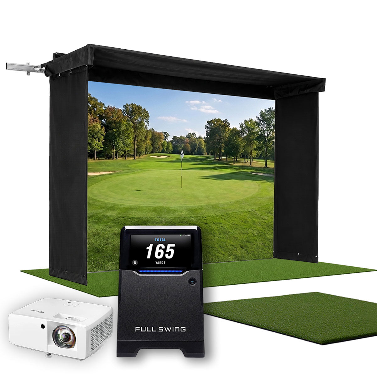 Full Swing KIT SportScreen Vanish LITE Hybrid-Retractable Golf Studio Complete Package | Home Golf Simulator Studio with Impact Screen, Enclosure, Hitting Mat, Putting Turf & Projector