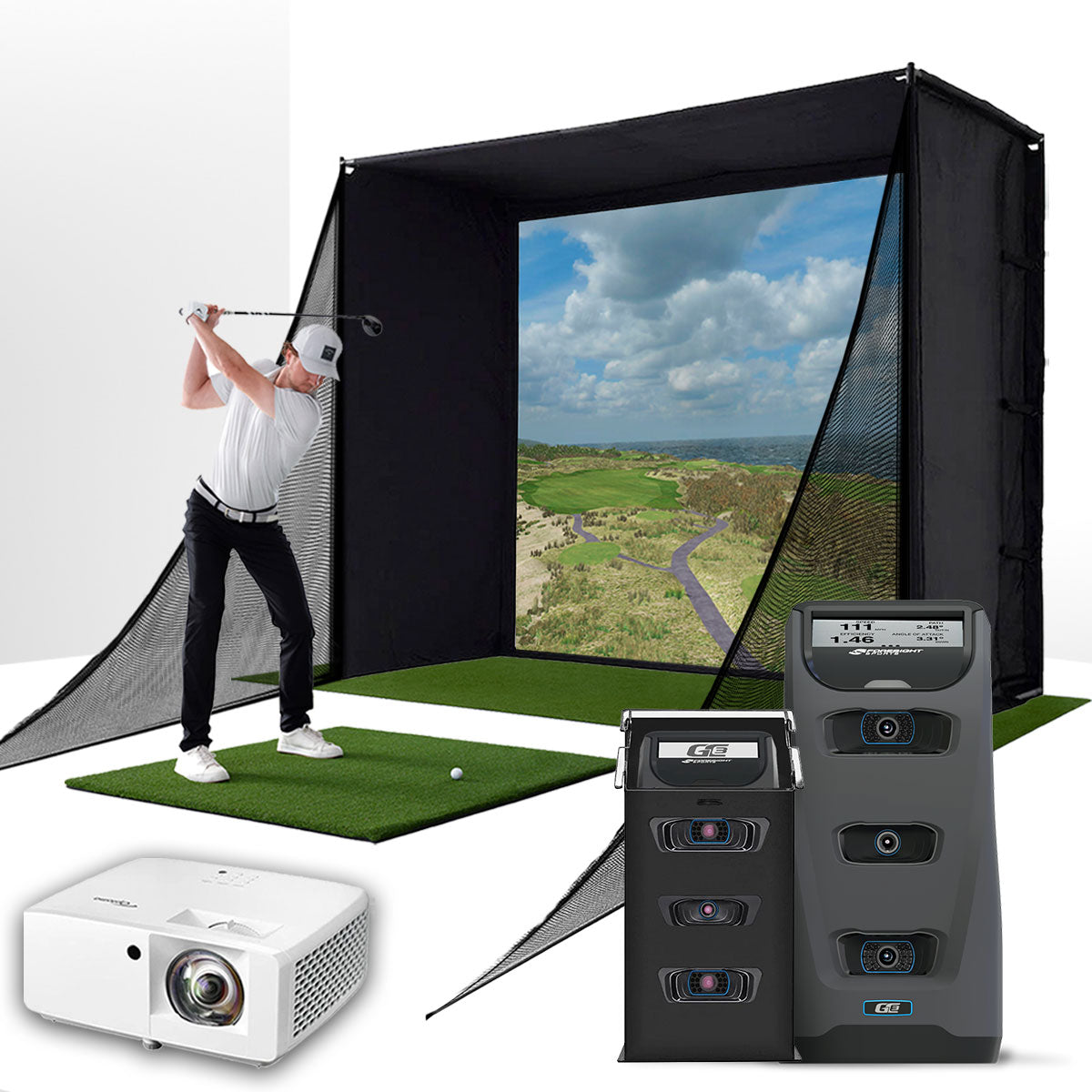 Foresight GC3 (Certified Pre-Owned) with PlayBetter SimStudio™ COMPLETE Package with PlayBetter SimStudio™ COMPLETE Package | Golf Simulator Studio with Impact Screen, Enclosure, Side Barriers, Hitting/Putting Mats, Projector & Protective Case